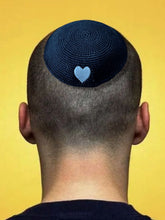 Load image into Gallery viewer, KIPPAH - CROCHET NAVY CREAM HEART