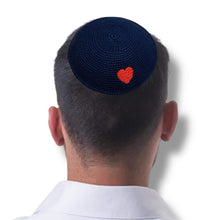 Load image into Gallery viewer, KIPPAH - CROCHET NAVY WITH RED HEART