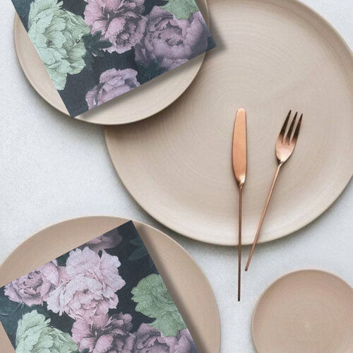 NAPKINS -  LINEN TEXTURED PEONY BLACK