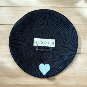 KIPPAH - BLACK CROCHET GREY HEART