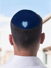 Load image into Gallery viewer, KIPPAH - CROCHET BLACK NAVY WHITE HEART