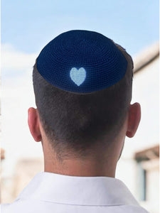 KIPPAH - CROCHET BLACK NAVY WHITE HEART