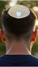 Load image into Gallery viewer, KIPPAH - BEIGE CROCHET WHITE HEART