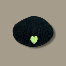 Load image into Gallery viewer, KIPPAH - CROCHET BLACK YELLOW HEART