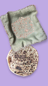 LINEN EMBROIDERY PESACH MATZAH COVER - CARMELA OLIVE