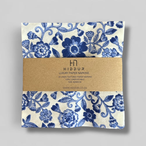 NAPKINS -  LINEN TEXTURED BLUE FLORAL