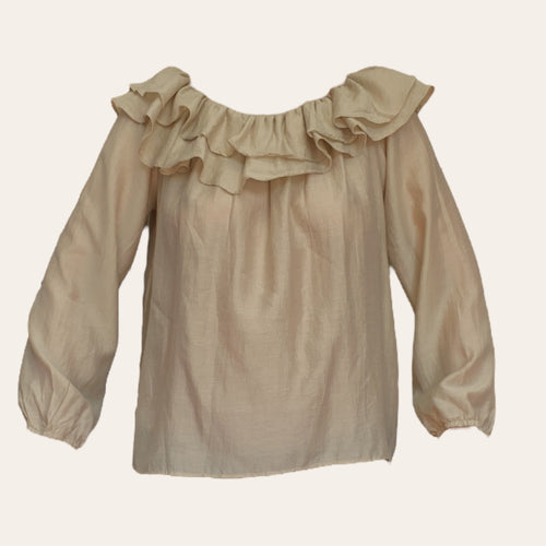 SILK RUFFLE ELASTIC BLOUSE SET