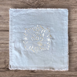 LINEN PESACH MATZAH COVER - BLUE SILVER