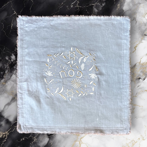 LINEN PESACH MATZAH COVER - BLUE SILVER