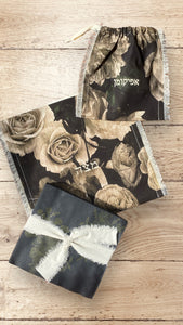 NAPKINS - LINEN TEXTURED FLORAL BLACK