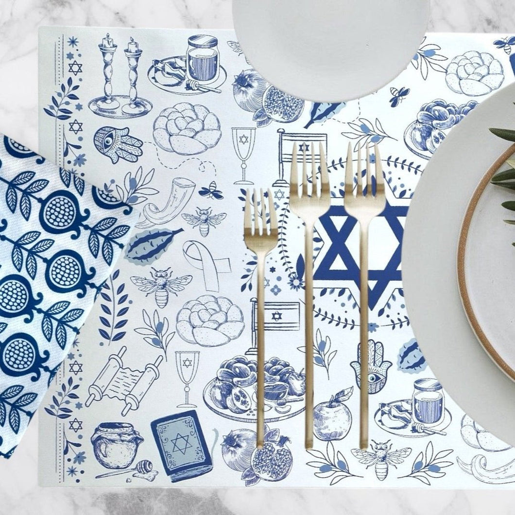 PAPER PLACEMAT - ROSH HASHANA BLUE