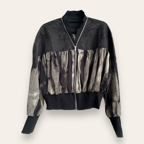 ABSTRACT SHORT SILK ZIP JACKET