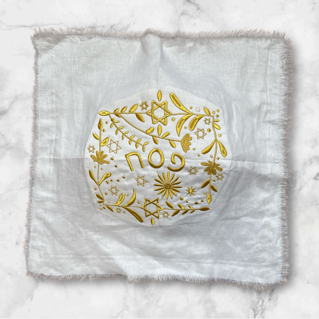 LINEN PESACH MATZAH COVER - LEVANAH GOLD