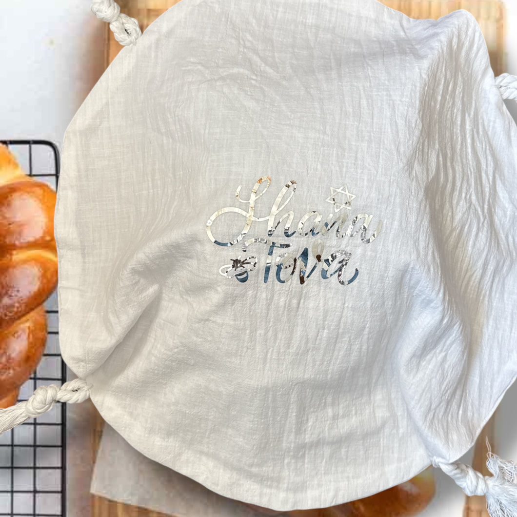 CHALLAH COVER ROUND TASSLE WHITE