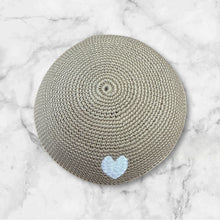 Load image into Gallery viewer, KIPPAH - BEIGE CROCHET WHITE HEART