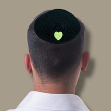 Load image into Gallery viewer, KIPPAH - CROCHET BLACK YELLOW HEART