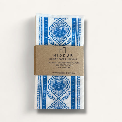 NAPKINS -  LINEN TEXTURED SLIM BLUE FLOWER