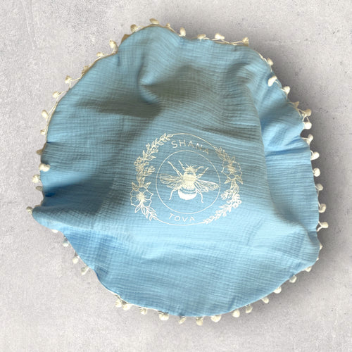 CHALLAH COVER ROUND - POMPOM BLUE