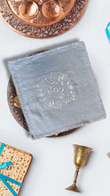 Load image into Gallery viewer, LINEN PESACH MATZAH COVER - BLUE SILVER
