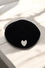 Load image into Gallery viewer, KIPPAH - BLACK CROCHET WHITE HEART