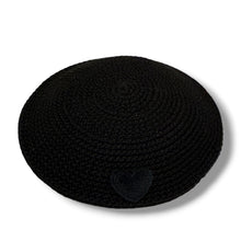 Load image into Gallery viewer, KIPPAH - CROCHET BLACK BLACK HEART