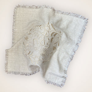 LINEN EMBROIDERY PESACH MATZAH COVER - SARAH NATURAL