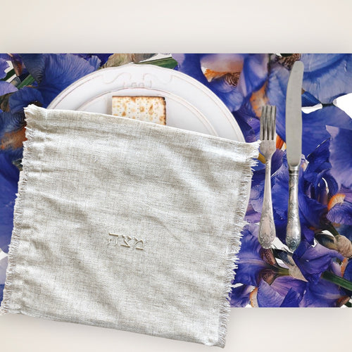 LINEN EMBROIDERY MATZAH COVER - SARAH